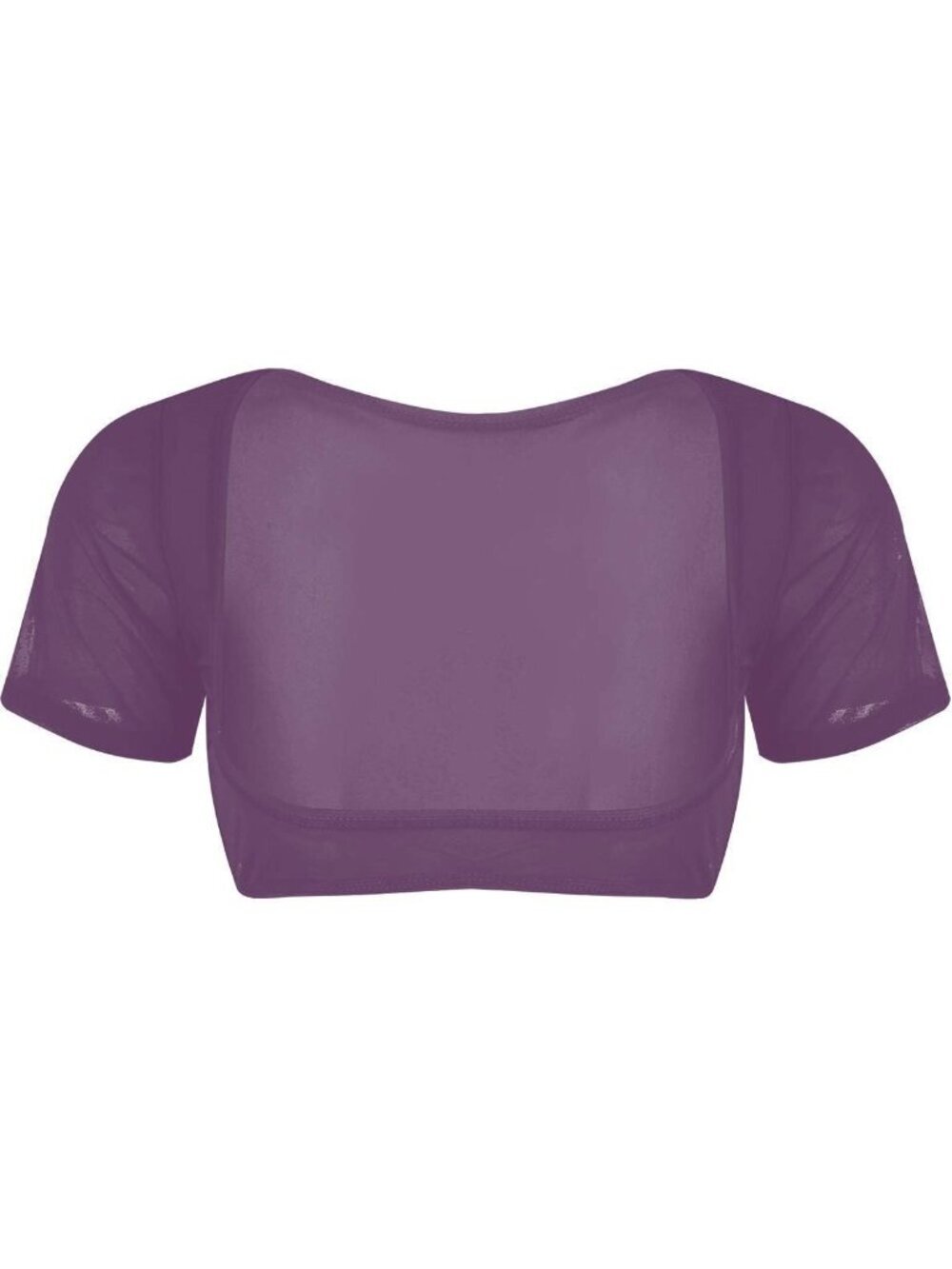 Women's Deep Purple Mesh Open Bust Short Sleeve Spandex Belly Dance Crop Top